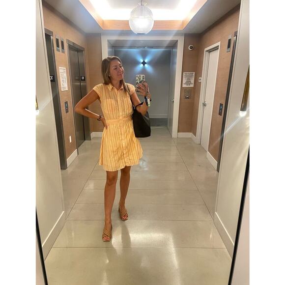 DEREK LAM COLLECTIVE Yellow Pinstripe Collared Button Up Shirtdress Size 46 - Picture 14 of 14